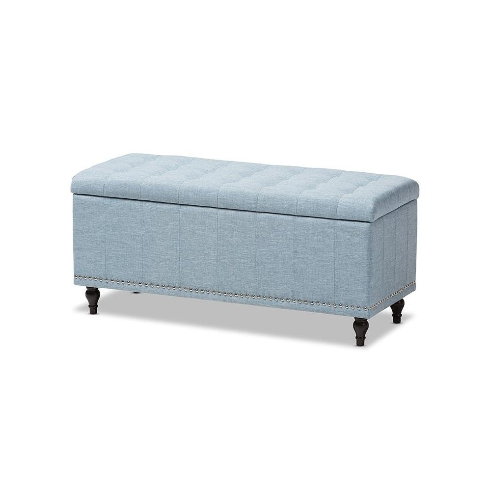 Classic Light Blue Fabric Upholstered Button-Tufting Storage Ottoman Bench