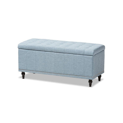 Classic Light Blue Fabric Upholstered Button-Tufting Storage Ottoman Bench