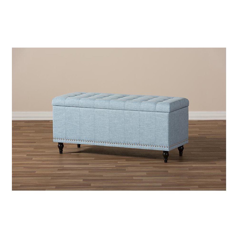 Classic Light Blue Fabric Upholstered Button-Tufting Storage Ottoman Bench