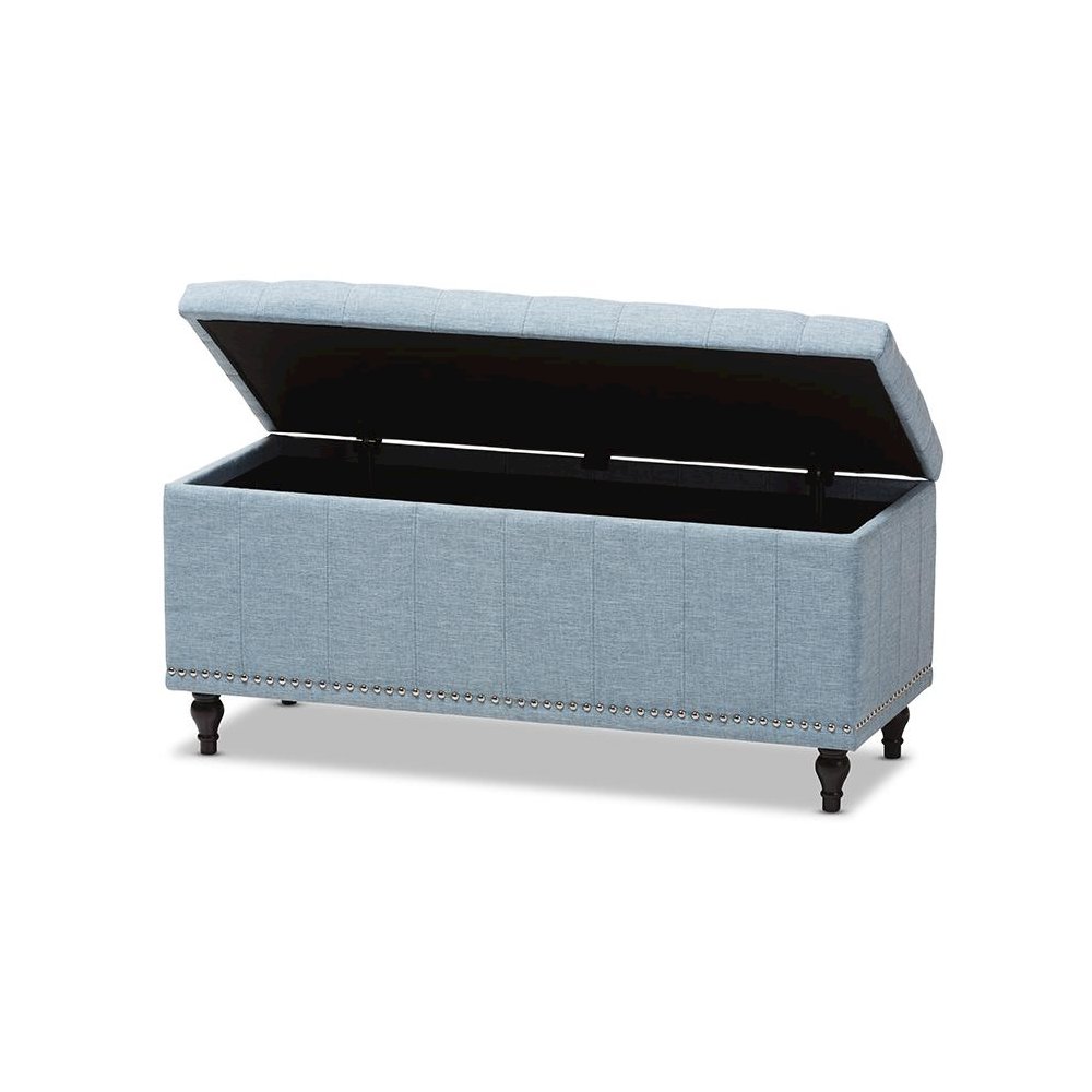 Classic Light Blue Fabric Upholstered Button-Tufting Storage Ottoman Bench