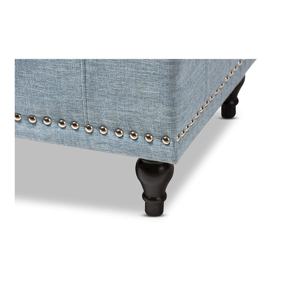 Classic Light Blue Fabric Upholstered Button-Tufting Storage Ottoman Bench
