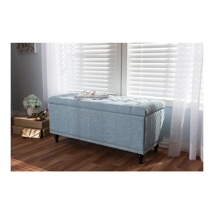 Classic Light Blue Fabric Upholstered Button-Tufting Storage Ottoman Bench