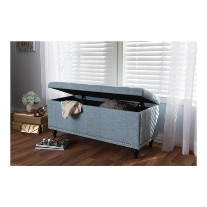 Classic Light Blue Fabric Upholstered Button-Tufting Storage Ottoman Bench