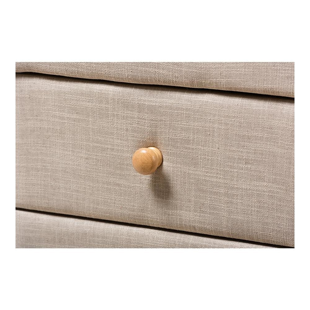 Baxton Studio Jonesy Mid-Century Beige Linen Upholstered 2-Drawer Nightstand