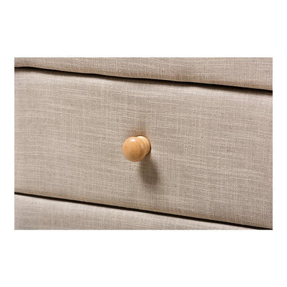 Baxton Studio Jonesy Mid-Century Beige Linen Upholstered 2-Drawer Nightstand