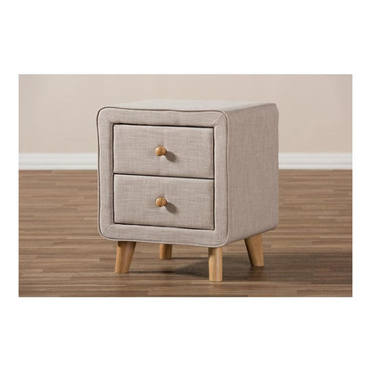 Baxton Studio Jonesy Mid-Century Beige Linen Upholstered 2-Drawer Nightstand