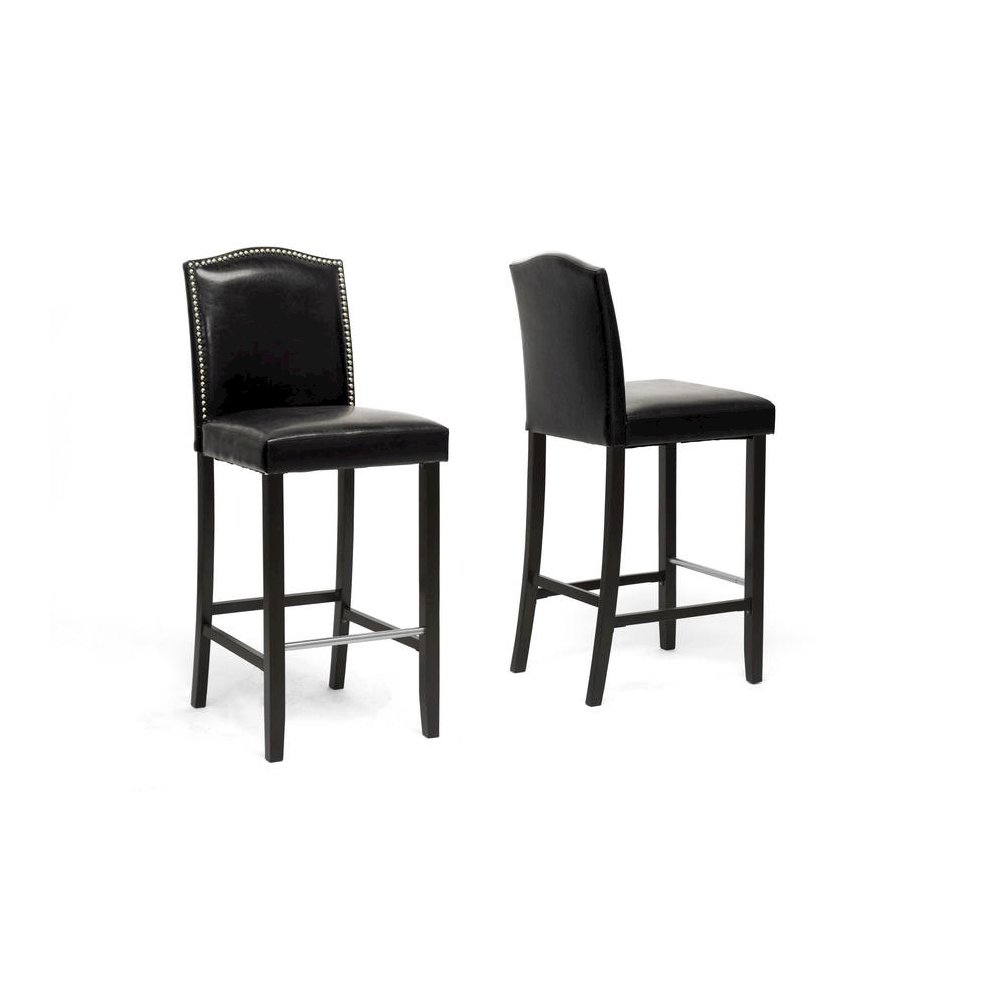 Baxton Studio Libra Black Modern Bar Stool with Nail Head Trim (Set of 2)