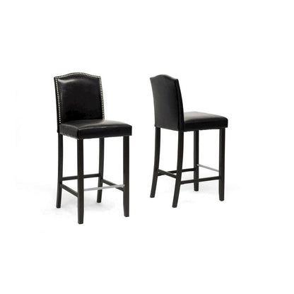 Baxton Studio Libra Black Modern Bar Stool with Nail Head Trim (Set of 2)