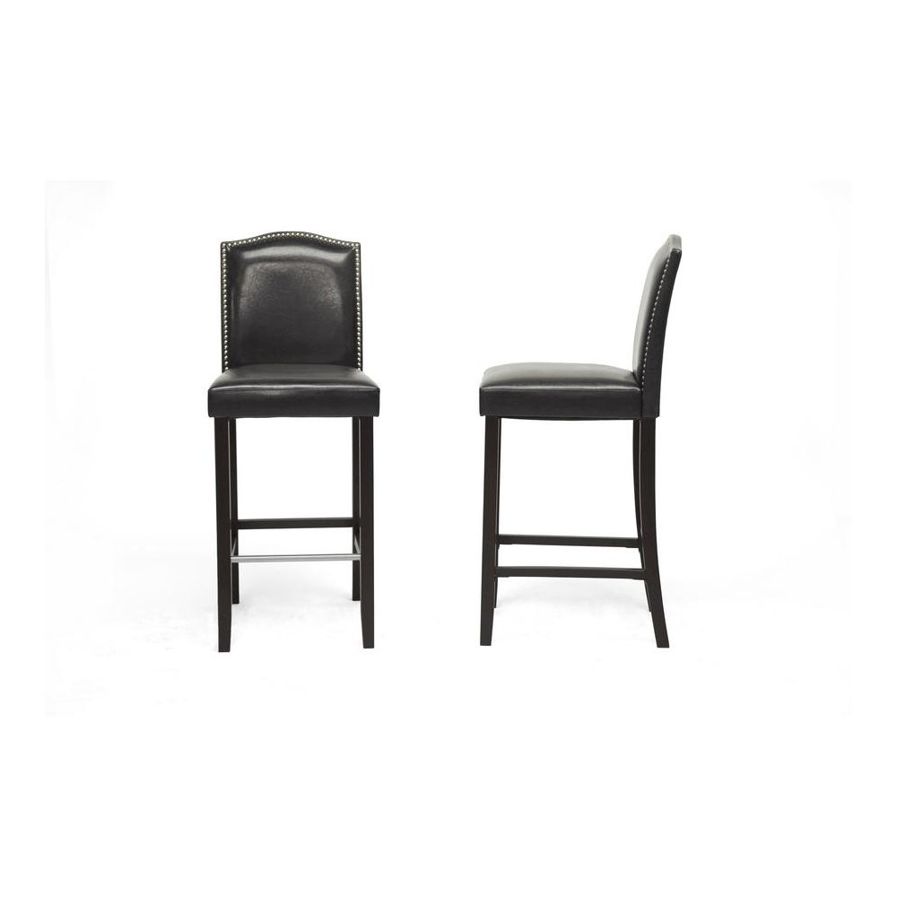 Baxton Studio Libra Black Modern Bar Stool with Nail Head Trim (Set of 2)