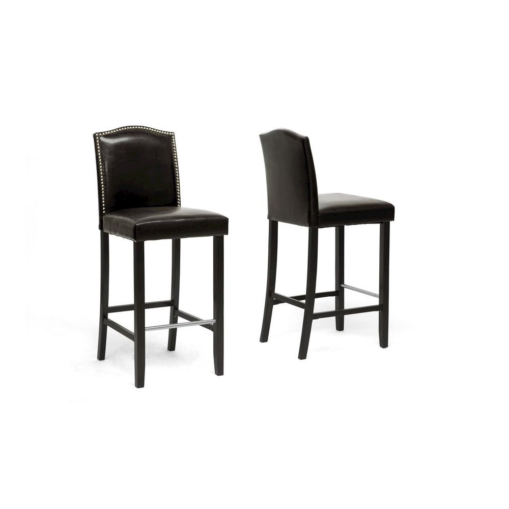 Baxton Studio Libra Dark Brown Modern Bar Stool with Nail Head Trim (Set of 2)