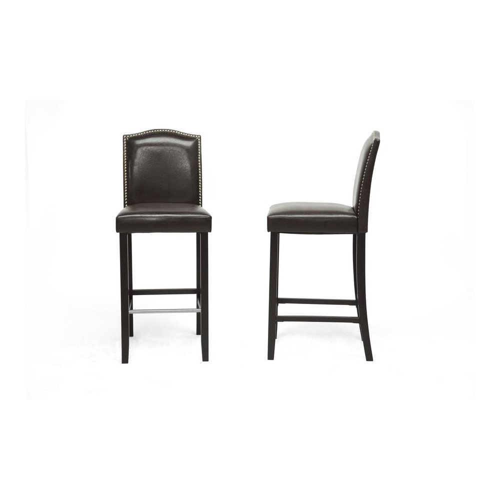 Baxton Studio Libra Dark Brown Modern Bar Stool with Nail Head Trim (Set of 2)