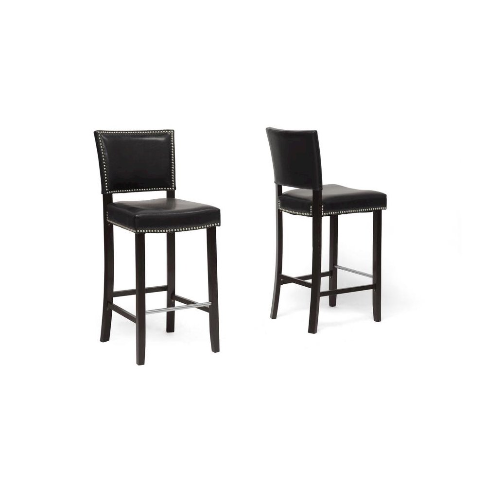 Baxton Studio Aries Black Modern Bar Stool with Nail Head Trim (Set of 2)