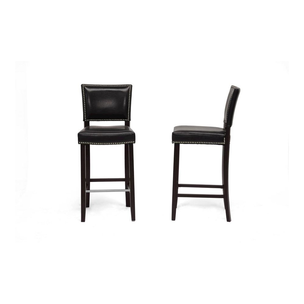 Baxton Studio Aries Black Modern Bar Stool with Nail Head Trim (Set of 2)