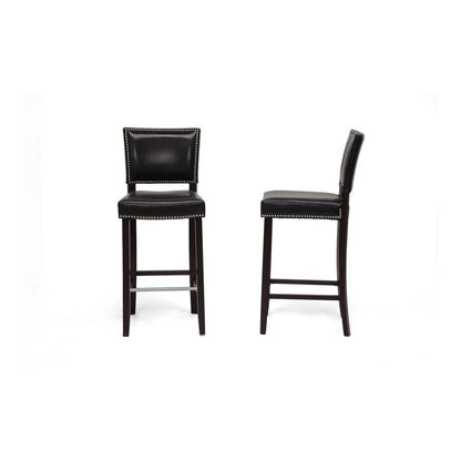 Baxton Studio Aries Black Modern Bar Stool with Nail Head Trim (Set of 2)