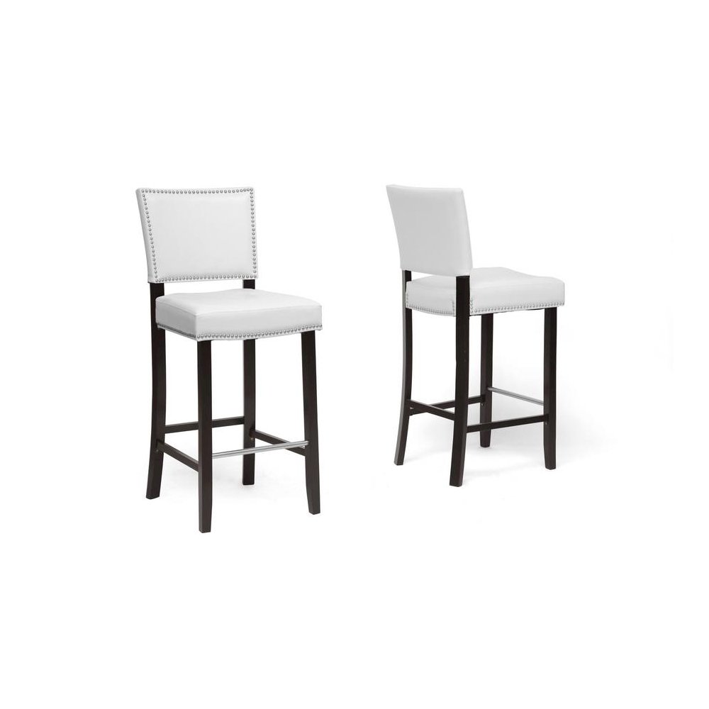 Baxton Studio Aries White Modern Bar Stool with Nail Head Trim (Set of 2)