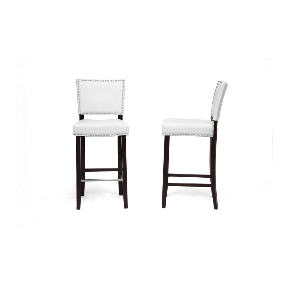 Baxton Studio Aries White Modern Bar Stool with Nail Head Trim (Set of 2)