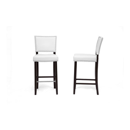 Baxton Studio Aries White Modern Bar Stool with Nail Head Trim (Set of 2)