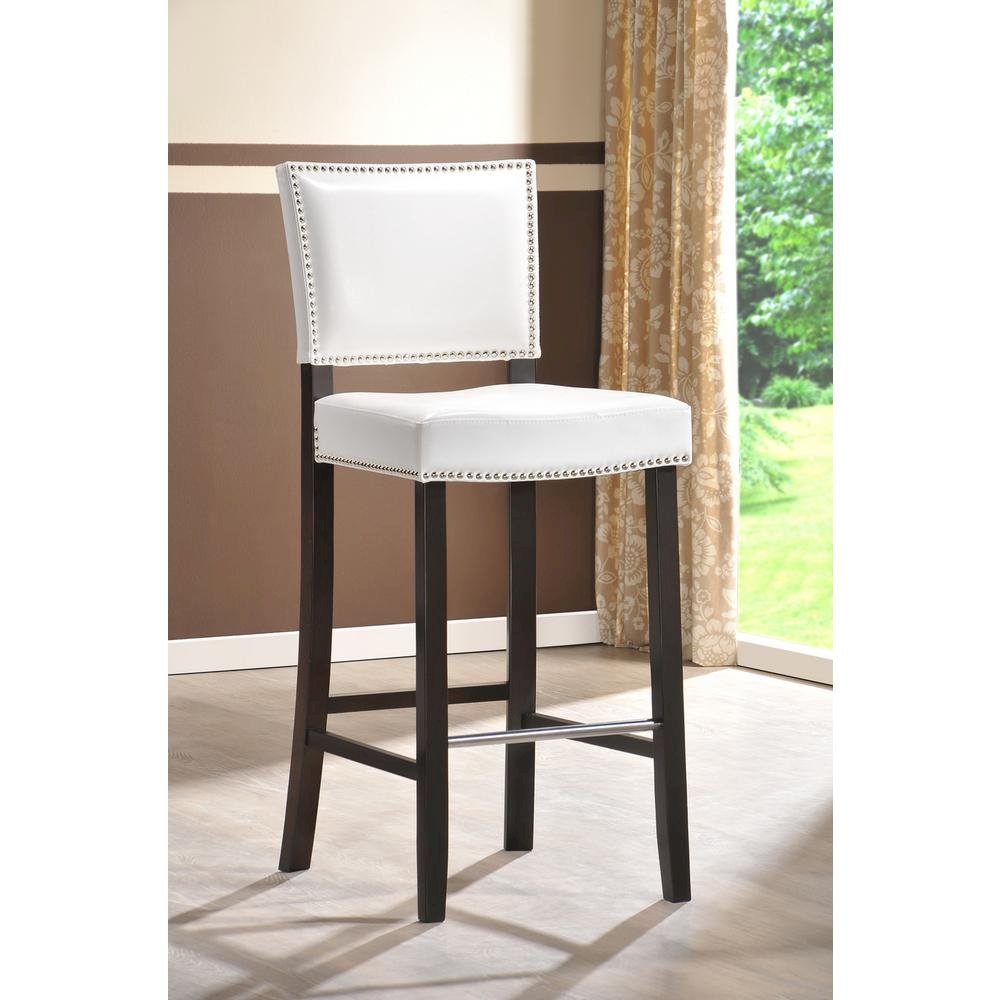 Baxton Studio Aries White Modern Bar Stool with Nail Head Trim (Set of 2)