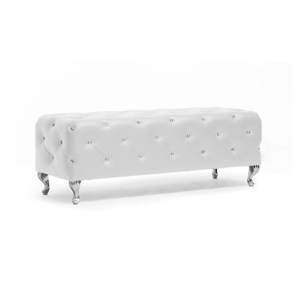 Baxton Studio Stella Crystal Tufted White Leather Modern Bench