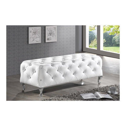 Baxton Studio Stella Crystal Tufted White Leather Modern Bench
