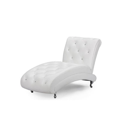 White Faux Leather Upholstered Crystal Button Tufted Chaise Lounge