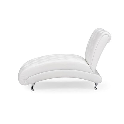 White Faux Leather Upholstered Crystal Button Tufted Chaise Lounge