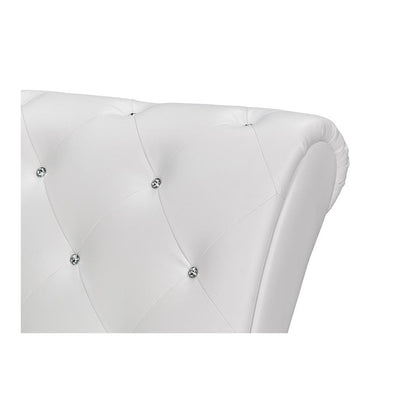 White Faux Leather Upholstered Crystal Button Tufted Chaise Lounge