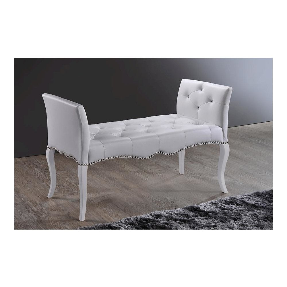 Kristy Modern and Contemporary White Faux Leather Classic Seating Bench