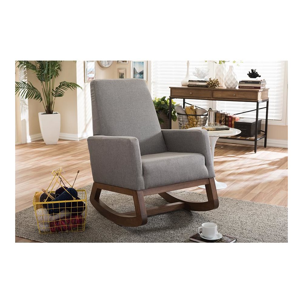 Yashiya Mid-century Retro Modern Grey Fabric Upholstered Rocking Chair