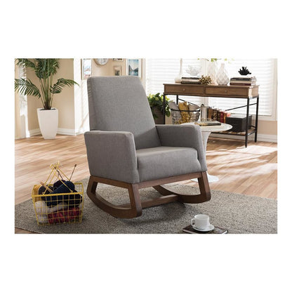 Yashiya Mid-century Retro Modern Grey Fabric Upholstered Rocking Chair