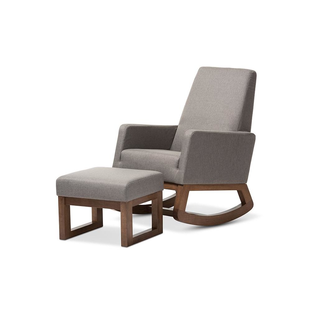 Grey Fabric Upholstered Rocking Chair and Ottoman Set