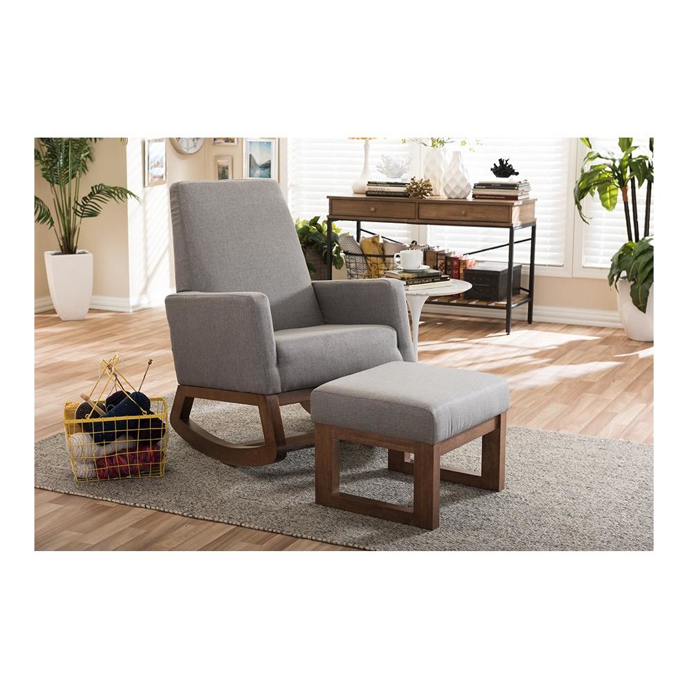 Grey Fabric Upholstered Rocking Chair and Ottoman Set
