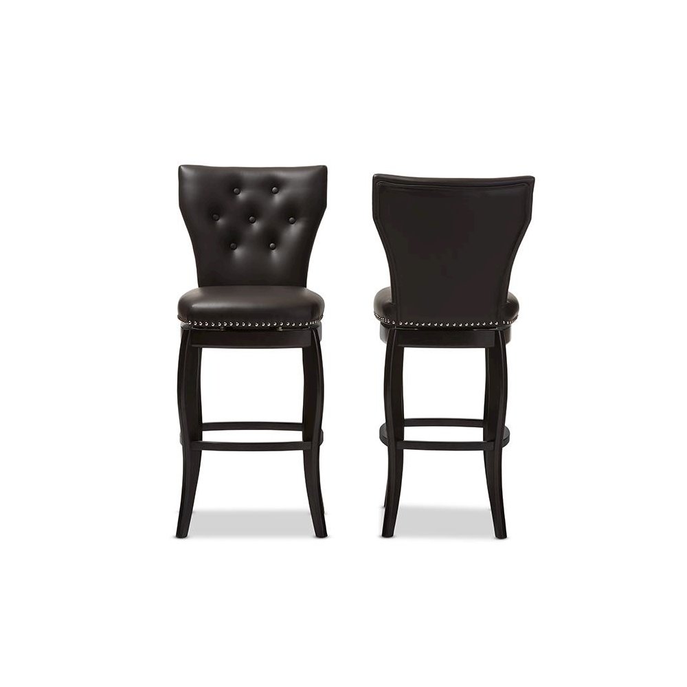 Faux Leather Upholstered Button-tufted 29-Inch 2-Piece Swivel Bar Stool Set