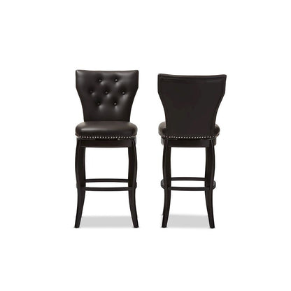 Faux Leather Upholstered Button-tufted 29-Inch 2-Piece Swivel Bar Stool Set