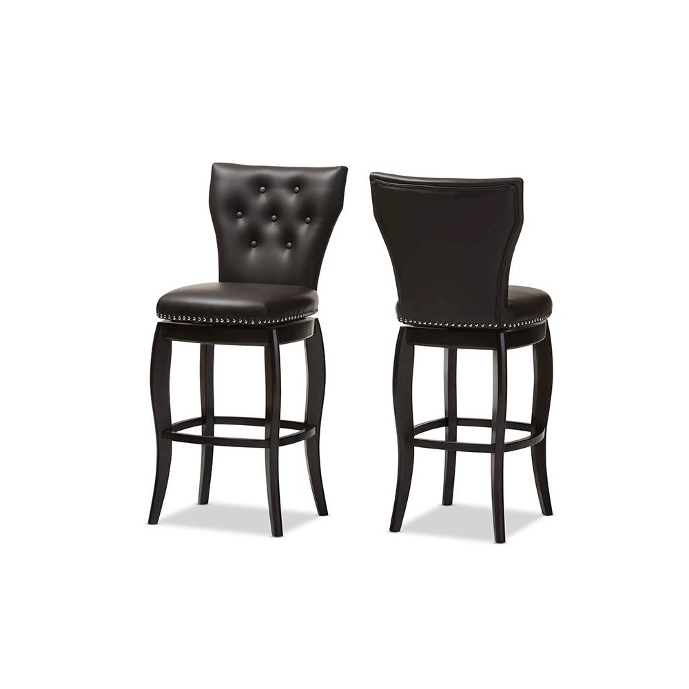 Faux Leather Upholstered Button-tufted 29-Inch 2-Piece Swivel Bar Stool Set
