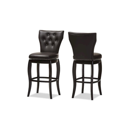 Faux Leather Upholstered Button-tufted 29-Inch 2-Piece Swivel Bar Stool Set