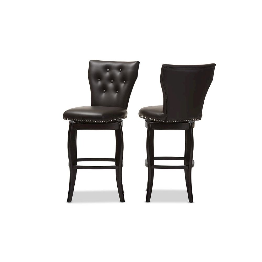 Faux Leather Upholstered Button-tufted 29-Inch 2-Piece Swivel Bar Stool Set