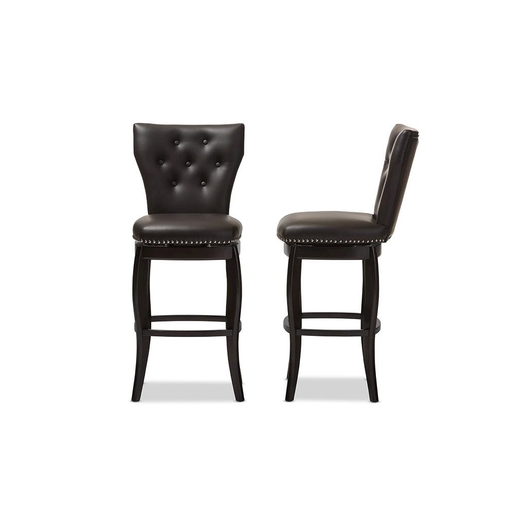 Faux Leather Upholstered Button-tufted 29-Inch 2-Piece Swivel Bar Stool Set