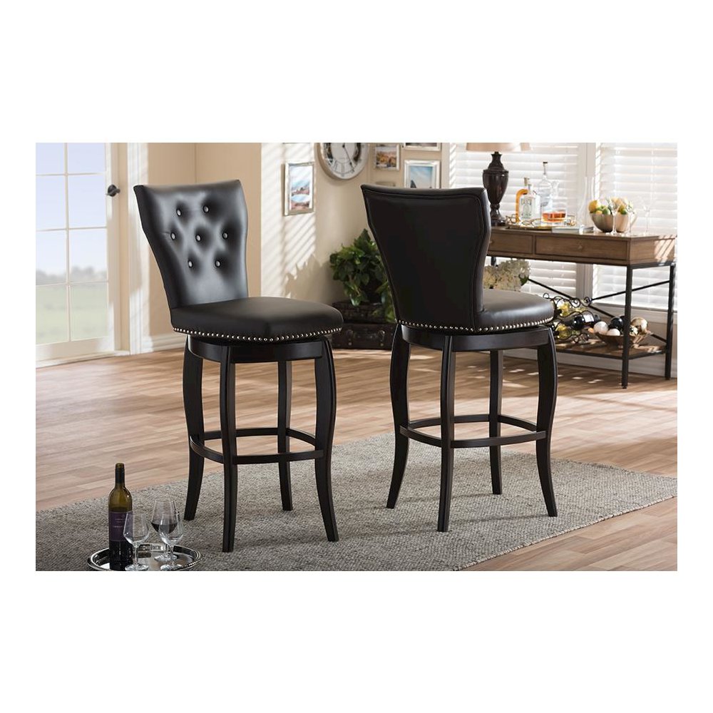 Faux Leather Upholstered Button-tufted 29-Inch 2-Piece Swivel Bar Stool Set