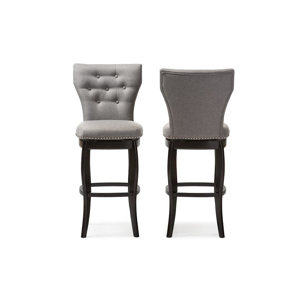 Grey Fabric Upholstered Button-tufted 29-Inch 2-Piece Swivel Bar Stool Set