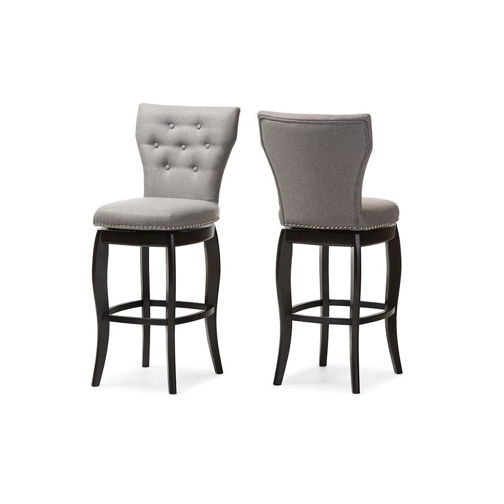 Grey Fabric Upholstered Button-tufted 29-Inch 2-Piece Swivel Bar Stool Set