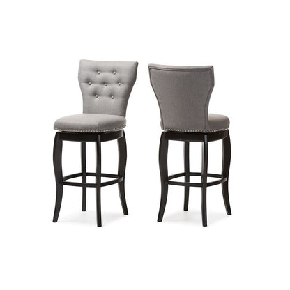 Grey Fabric Upholstered Button-tufted 29-Inch 2-Piece Swivel Bar Stool Set