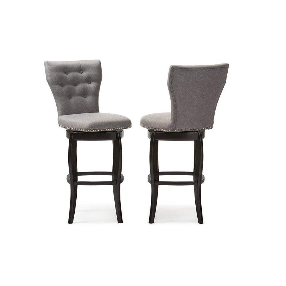 Grey Fabric Upholstered Button-tufted 29-Inch 2-Piece Swivel Bar Stool Set