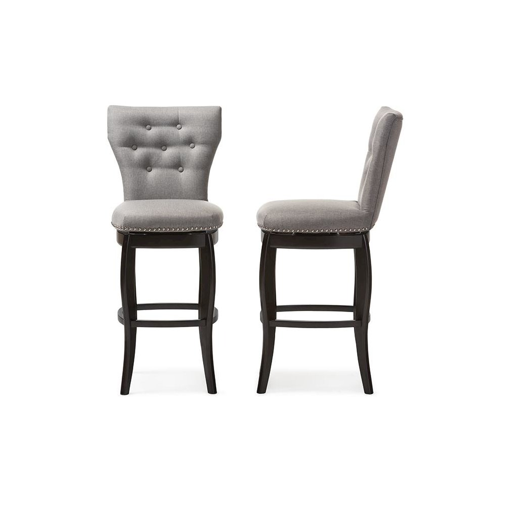Grey Fabric Upholstered Button-tufted 29-Inch 2-Piece Swivel Bar Stool Set