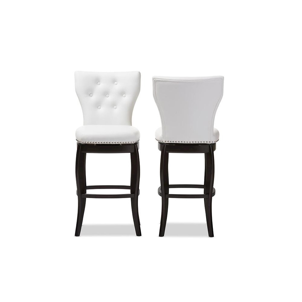 Leather Upholstered Button-tufted 29-Inch 2-Piece Swivel Bar Stool Set