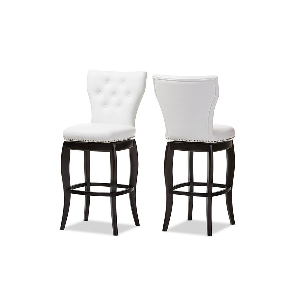 Leather Upholstered Button-tufted 29-Inch 2-Piece Swivel Bar Stool Set