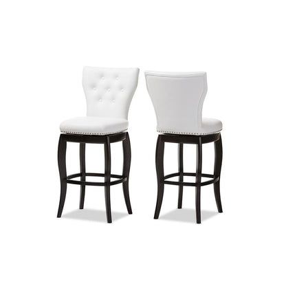 Leather Upholstered Button-tufted 29-Inch 2-Piece Swivel Bar Stool Set