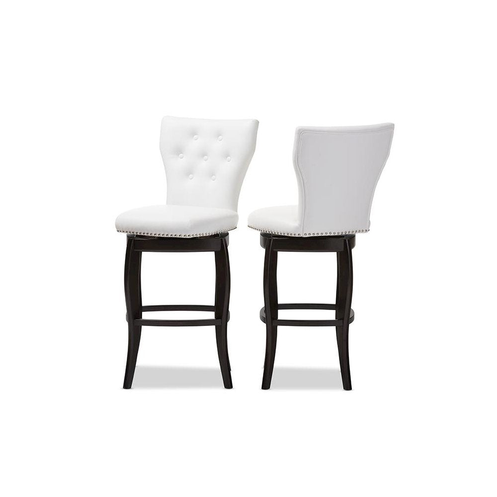 Leather Upholstered Button-tufted 29-Inch 2-Piece Swivel Bar Stool Set
