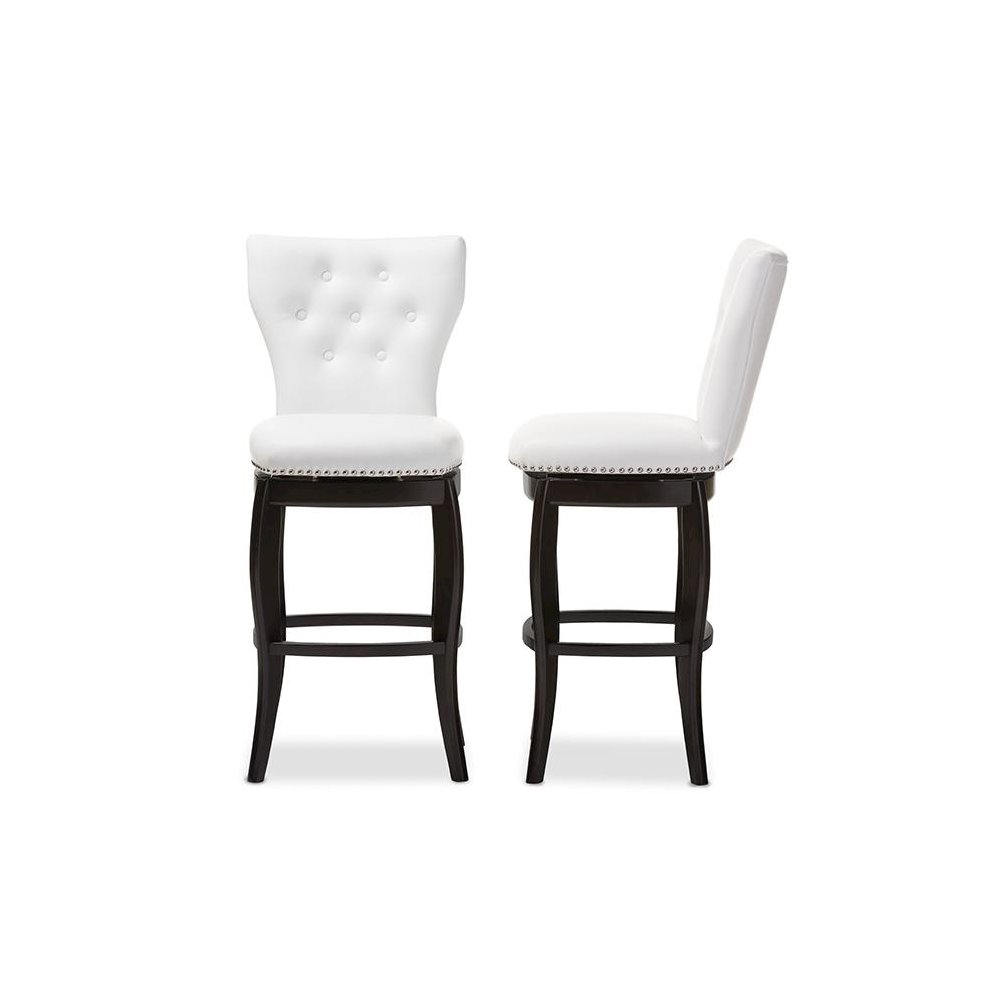 Leather Upholstered Button-tufted 29-Inch 2-Piece Swivel Bar Stool Set