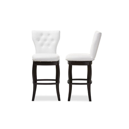 Leather Upholstered Button-tufted 29-Inch 2-Piece Swivel Bar Stool Set